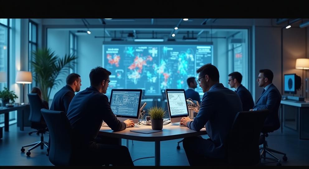 Modern telecommunication design team at work in Milan office