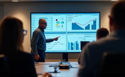 Project manager leading telecom deployment meeting